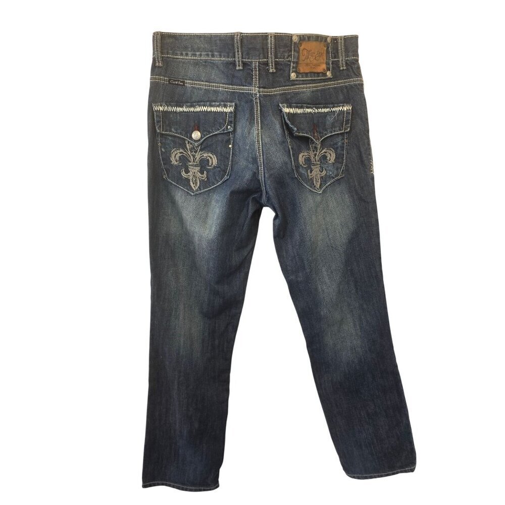 Marc Ecko Cut & Sew Jeans Mens Sz 34x33 Straight Leg Fleur Pocket Y2K Denim - Picture 1 of 12